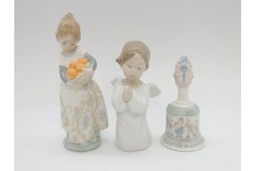 スペイン　リヤドロ　LLADRO　可愛いお祈り　オレンジがいっぱい　ベル　一つ一つ違う魅力が目を惹くフィギュリン3個セット(天使、エンジェル、女の子、陶器人形、置物、オブジェ)(R-073769)
