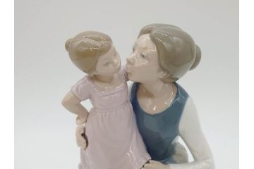 スペイン　リヤドロ　LLADRO　NAO　1980　親子　幸せなひと時を切り取った様なフィギュリン(ファミリー、家族、母、女の子、陶器人形、置物、オブジェ)(R-073770)