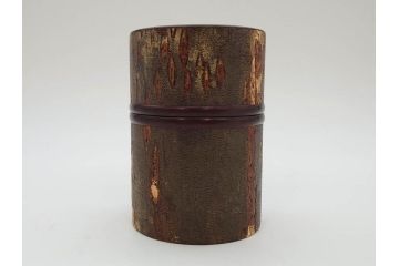 荒慶作　樺細工(桜皮細工)　和の趣を感じさせる渋い佇まいが魅力の茶筒(棗、茶器、茶入れ、茶道具、共箱付き)(R-073774)