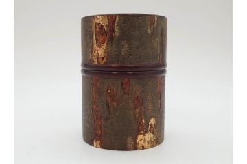 荒慶作　樺細工(桜皮細工)　和の趣を感じさせる渋い佇まいが魅力の茶筒(棗、茶器、茶入れ、茶道具、共箱付き)(R-073774)