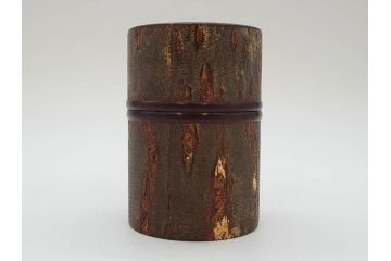 荒慶作　樺細工(桜皮細工)　和の趣を感じさせる渋い佇まいが魅力の茶筒(棗、茶器、茶入れ、茶道具、共箱付き)(R-073774)