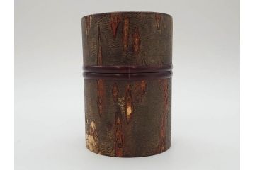 荒慶作　樺細工(桜皮細工)　和の趣を感じさせる渋い佇まいが魅力の茶筒(棗、茶器、茶入れ、茶道具、共箱付き)(R-073774)
