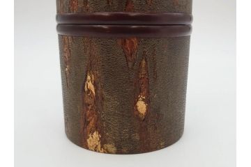 荒慶作　樺細工(桜皮細工)　和の趣を感じさせる渋い佇まいが魅力の茶筒(棗、茶器、茶入れ、茶道具、共箱付き)(R-073774)