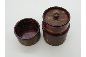 荒慶作　樺細工(桜皮細工)　和の趣を感じさせる渋い佇まいが魅力の茶筒(棗、茶器、茶入れ、茶道具、共箱付き)(R-073774)