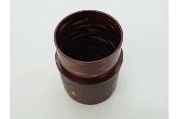 荒慶作　樺細工(桜皮細工)　和の趣を感じさせる渋い佇まいが魅力の茶筒(棗、茶器、茶入れ、茶道具、共箱付き)(R-073774)