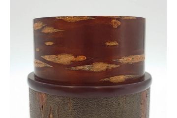 荒慶作　樺細工(桜皮細工)　和の趣を感じさせる渋い佇まいが魅力の茶筒(棗、茶器、茶入れ、茶道具、共箱付き)(R-073774)