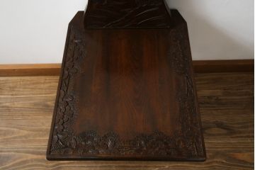 中古　美品!!　軽井沢彫り　シックな色合いと優美な曲線デザインが魅力のチェア(板座チェア、ダイニングチェア、イス、椅子)(R-073783)
