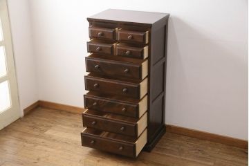 中古　美品　北海道民芸家具　HM535 小物タンス　小物収納におすすめ!! 和と洋どちらにも馴染むデザインが魅力のチェスト(整理箪笥、収納箪笥、引き出し)(定価約26万円)(R-073785)