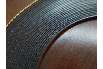 重要無形文化財　人間国宝　川北良造　楓造　金線象嵌　落ち着いた色合いが上品な雰囲気を高める茶托5枚セット(木製皿、茶道具、共箱付き)(R-073812)