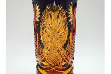 黒木国昭　綾切子　繊細なカットが美しく華やかな色彩が存在感を放つ花器(花瓶、花入、フラワーベース、ガラス、硝子)(R-073813)