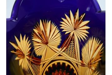 黒木国昭　綾切子　繊細なカットが美しく華やかな色彩が存在感を放つ花器(花瓶、花入、フラワーベース、ガラス、硝子)(R-073813)