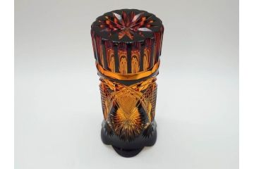 黒木国昭　綾切子　繊細なカットが美しく華やかな色彩が存在感を放つ花器(花瓶、花入、フラワーベース、ガラス、硝子)(R-073813)