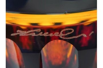 黒木国昭　綾切子　繊細なカットが美しく華やかな色彩が存在感を放つ花器(花瓶、花入、フラワーベース、ガラス、硝子)(R-073813)