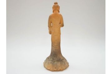 土楽七世　福森雅武造　究竟涅槃　野焼き　陶仏　素朴で温かみのある観音菩薩立像(土楽窯 七代目陶工、観音像、仏像、置物、オブジェ、共箱付き)(R-073814)