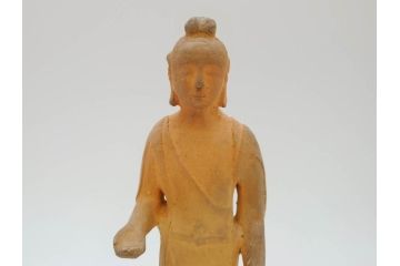 土楽七世　福森雅武造　究竟涅槃　野焼き　陶仏　素朴で温かみのある観音菩薩立像(土楽窯 七代目陶工、観音像、仏像、置物、オブジェ、共箱付き)(R-073814)