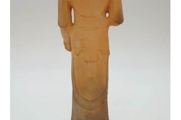 土楽七世　福森雅武造　究竟涅槃　野焼き　陶仏　素朴で温かみのある観音菩薩立像(土楽窯 七代目陶工、観音像、仏像、置物、オブジェ、共箱付き)(R-073814)