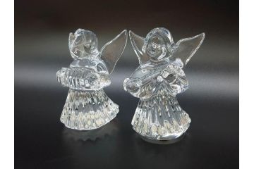 フランス　Baccarat　バカラ　天使　楽器を演奏する姿が愛らしいオブジェ2体セット(エンジェル、フルレッドクリスタルガラス、置物)(R-073815)
