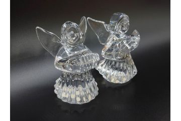 フランス　Baccarat　バカラ　天使　楽器を演奏する姿が愛らしいオブジェ2体セット(エンジェル、フルレッドクリスタルガラス、置物)(R-073815)