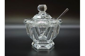 フランス　Baccarat　バカラ　ミズーリ　美しいフォルムがお洒落な雰囲気を醸し出すジャムポット2個セット(シュガー、マスタード、フルレッドクリスタルガラス、スプーン)(R-073817)