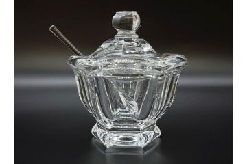 フランス　Baccarat　バカラ　ミズーリ　美しいフォルムがお洒落な雰囲気を醸し出すジャムポット2個セット(シュガー、マスタード、フルレッドクリスタルガラス、スプーン)(R-073817)