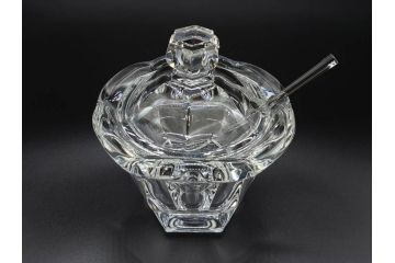 フランス　Baccarat　バカラ　ミズーリ　美しいフォルムがお洒落な雰囲気を醸し出すジャムポット2個セット(シュガー、マスタード、フルレッドクリスタルガラス、スプーン)(R-073817)