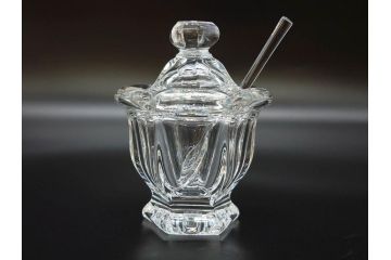 フランス　Baccarat　バカラ　ミズーリ　美しいフォルムがお洒落な雰囲気を醸し出すジャムポット2個セット(シュガー、マスタード、フルレッドクリスタルガラス、スプーン)(R-073817)