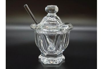 フランス　Baccarat　バカラ　ミズーリ　美しいフォルムがお洒落な雰囲気を醸し出すジャムポット2個セット(シュガー、マスタード、フルレッドクリスタルガラス、スプーン)(R-073817)