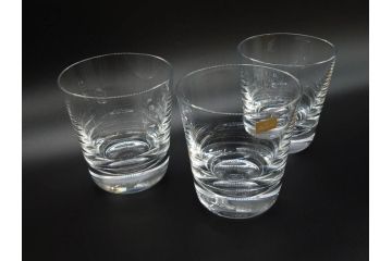 フランス　Baccarat　バカラ　上品な佇まいが魅力のロックグラス3客セット(フルレッドクリスタルガラス)(R-073826)