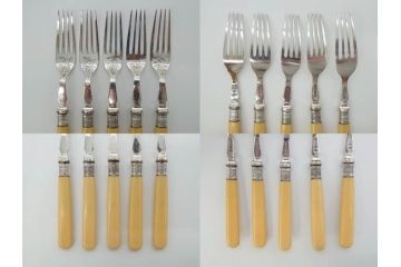 イギリスアンティーク　シルバープレート　繊細なデザインが上品な雰囲気を醸し出すフォーク&ナイフ各6本(12本セット、食器、カトラリー、箱付き、テーブルウェア)(R-073829)
