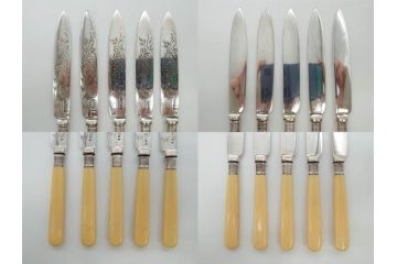 イギリスアンティーク　シルバープレート　繊細なデザインが上品な雰囲気を醸し出すフォーク&ナイフ各6本(12本セット、食器、カトラリー、箱付き、テーブルウェア)(R-073829)