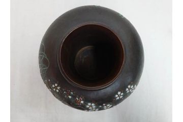 昭和七年(1932年)　帝都復興完成記念　安藤七宝店　鎚起七宝花瓶　都の春(花入、花器、桜、台座付き、共箱付き)(R-073830)