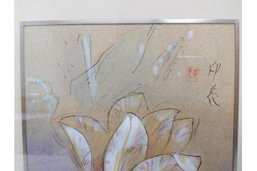 堂本印象　チューリップ咲く　吉田清泉堂　シール付　可憐なチューリップが目を惹く日本画(絵画、額装、箱付き)(R-073832)