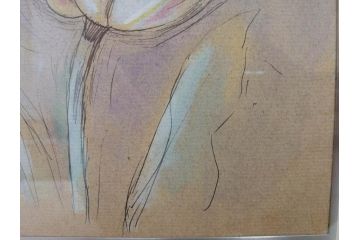 堂本印象　チューリップ咲く　吉田清泉堂　シール付　可憐なチューリップが目を惹く日本画(絵画、額装、箱付き)(R-073832)