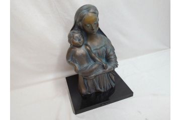 彫刻家　堤直美　ブロンズ　作品証明書付き　細部までこだわりが感じられる聖母子像(Naomi Tsutsumi、オブジェ、置物)(定価約90万円)(R-073836)