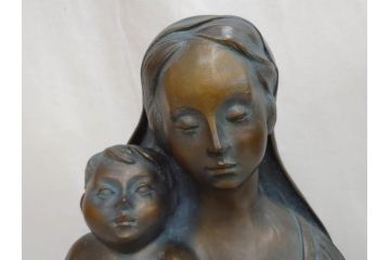 彫刻家　堤直美　ブロンズ　作品証明書付き　細部までこだわりが感じられる聖母子像(Naomi Tsutsumi、オブジェ、置物)(定価約90万円)(R-073836)