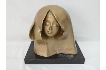 彫刻家　堤直美　「夢」　作品証明書付き　柔らかい表情が素敵なブロンズ像(Naomi Tsutsumi、オブジェ、置物、台座付き)(定価約63万円)(R-073837)
