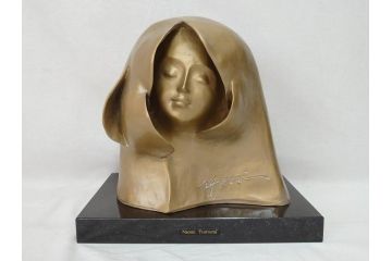彫刻家　堤直美　「夢」　作品証明書付き　柔らかい表情が素敵なブロンズ像(Naomi Tsutsumi、オブジェ、置物、台座付き)(定価約63万円)(R-073837)