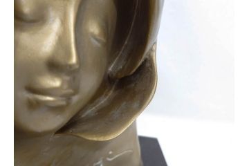彫刻家　堤直美　「夢」　作品証明書付き　柔らかい表情が素敵なブロンズ像(Naomi Tsutsumi、オブジェ、置物、台座付き)(定価約63万円)(R-073837)