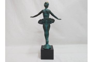 彫刻家　堤直美　「緑のリズム」　作品証明書付き　優美な雰囲気を醸し出すブロンズ像(バレリーナ、バレエ、少女、踊る人、Naomi Tsutsumi、オブジェ、置物)(定価約38万円)(R-073840)