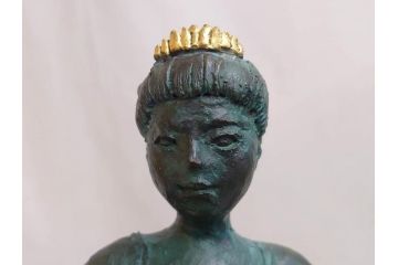 彫刻家　堤直美　「緑のリズム」　作品証明書付き　優美な雰囲気を醸し出すブロンズ像(バレリーナ、バレエ、少女、踊る人、Naomi Tsutsumi、オブジェ、置物)(定価約38万円)(R-073840)
