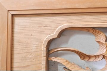 ビンテージ建具　杉(スギ)材　躍動感ある龍(竜)が見事な両面彫刻欄間2枚セット(明かり取り、明り取り、ヴィンテージ)(R-073857)