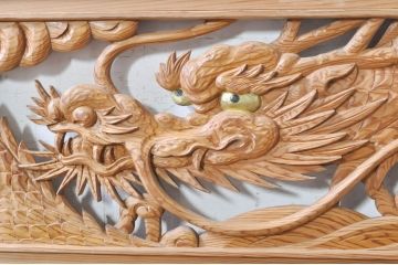 ビンテージ建具　杉(スギ)材　躍動感ある龍(竜)が見事な両面彫刻欄間2枚セット(明かり取り、明り取り、ヴィンテージ)(R-073857)