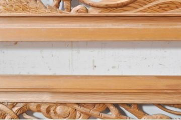 ビンテージ建具　杉(スギ)材　躍動感ある龍(竜)が見事な両面彫刻欄間2枚セット(明かり取り、明り取り、ヴィンテージ)(R-073857)