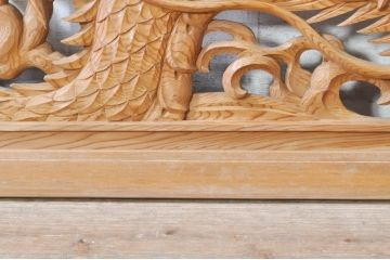 ビンテージ建具　杉(スギ)材　躍動感ある龍(竜)が見事な両面彫刻欄間2枚セット(明かり取り、明り取り、ヴィンテージ)(R-073857)