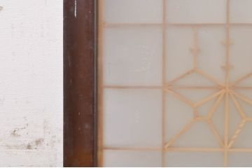 アンティーク建具　両面ガラス　和モダンな空間を演出する組子入り欄間2枚セット(明り取り、明かり取り)(R-073859)