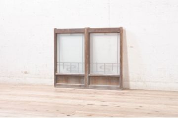 アンティーク建具　上質な和の空間を演出するガラス小窓2枚セット(ガラス窓、ガラス戸、引き戸)(R-073863)