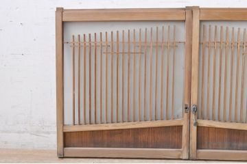 アンティーク建具　格子デザインがおしゃれなガラス小窓2枚セット(ガラス窓、ガラス戸、引き戸)(R-073864)