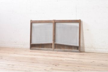 アンティーク建具　格子デザインがおしゃれなガラス小窓2枚セット(ガラス窓、ガラス戸、引き戸)(R-073864)