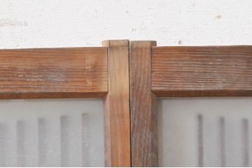 アンティーク建具　格子デザインがおしゃれなガラス小窓2枚セット(ガラス窓、ガラス戸、引き戸)(R-073864)