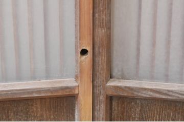 アンティーク建具　格子デザインがおしゃれなガラス小窓2枚セット(ガラス窓、ガラス戸、引き戸)(R-073864)